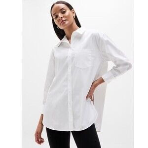 Athleta White Button Up Shirt Long Sleeve Size Large Crisp Clean